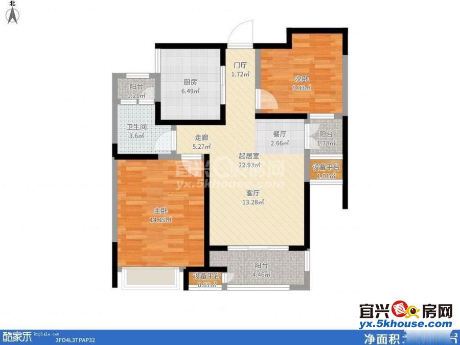 天氿御城小两房精装,中间楼层88平123万湖景房