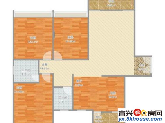 大润发旁今 日新城4楼精装3房2厅2卫设施齐全 带衣入住