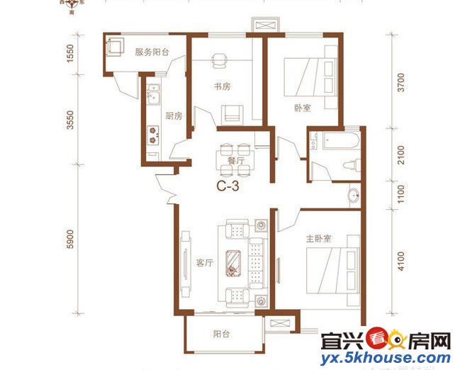 蓝天小区4楼 119平米 3室1厅 中装,空调 热水器 电视