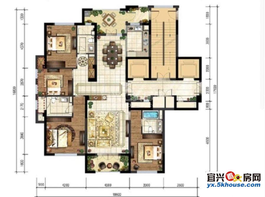 超大户型溪隐府低层191平,4室2厅3卫,毛坯  1.26/平米