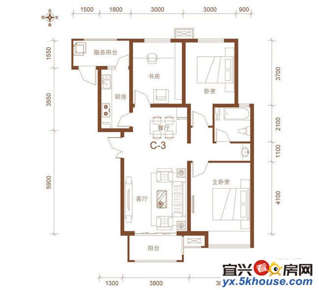 广汇二期4楼,130平方,3室2厅1卫,全新毛坯,5800
