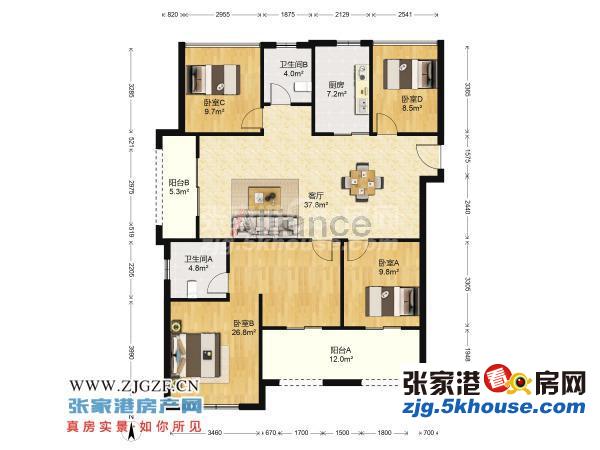 横厅户型急售汇金新城带车位265万142平方16楼5室2厅2卫毛坯